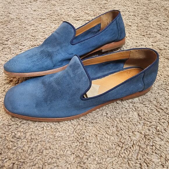 Franco Sarto Leather A FALLON Suede Slip On Flats Size 9 M Blue Square Toe Bone - Picture 4 of 10